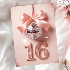 Tarjeta Cumple Dulces Dieciséis en Lazos Rosados y Brillo