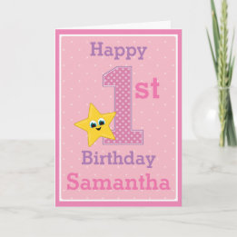 Tarjeta Cumpleañera primer cumpleaños, rosa con estrella a