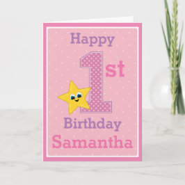 Tarjeta Cumpleañera primer cumpleaños, rosa con estrella a