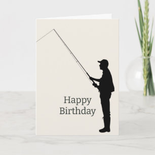 Tarjeta Cumpleañero Pescador de Peces con Caña Carrete Div