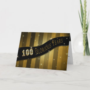 Tarjeta Cumpleaños 100, años gloriosos, oro con pancarta