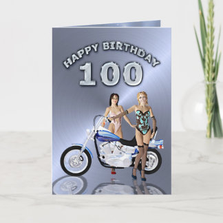 Tarjeta cumpleaños 100 con chicas y una motocicleta
