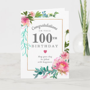 Tarjeta Cumpleaños 100 Elegante Flor de Peonía Rosa
