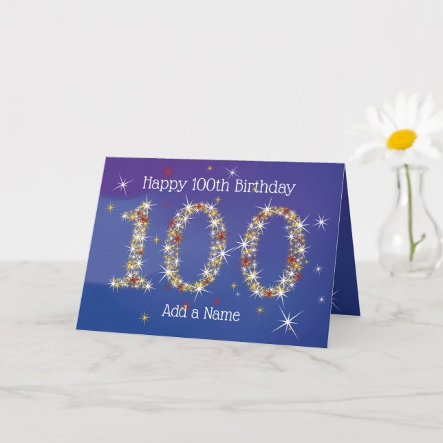 Tarjeta Cumpleaños 100 - Estrella de Oro Azul - ANTIGUO (Planta pequeña)