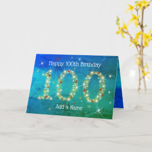 Tarjeta Cumpleaños 100 - Estrella Números - Edad Azul/Verd