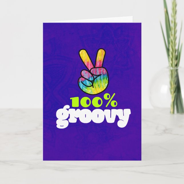Tarjeta Cumpleaños 100% Groovy Arcoíris Mano Signo de Paz (Anverso)