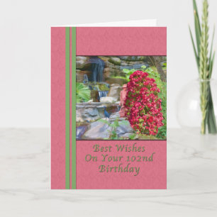 Tarjeta Cumpleaños, 102o, Bougainvillea, pájaros, cascada