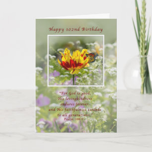Tarjeta Cumpleaños, 102o, religioso, mariposa