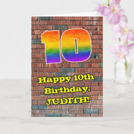Tarjeta Cumpleaños 10: Arcoíris divertido inspirado en gra