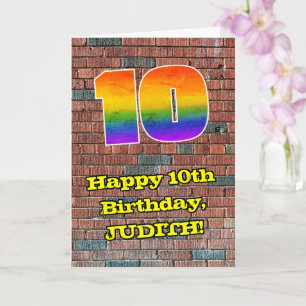 Tarjeta Cumpleaños 10: Arcoíris divertido inspirado en gra