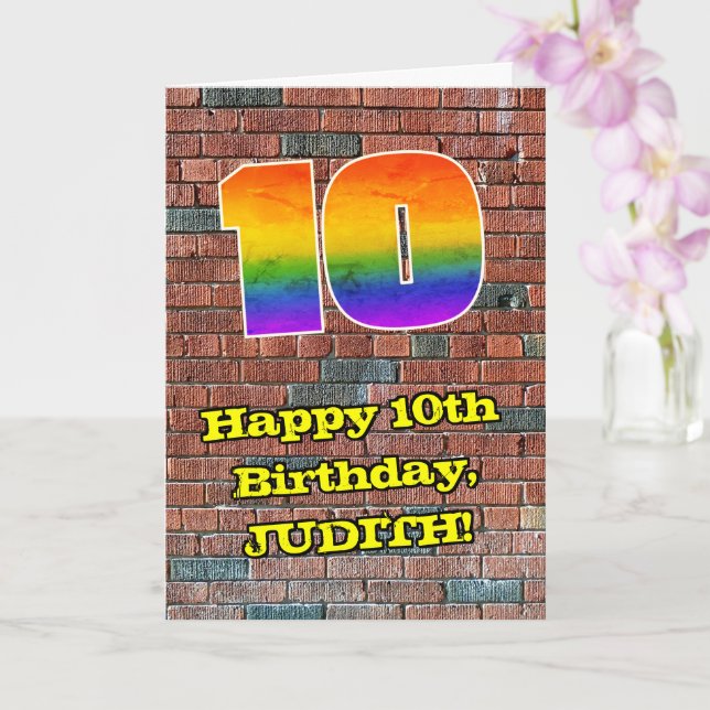 Tarjeta Cumpleaños 10: Arcoíris divertido inspirado en gra (Orquídea)