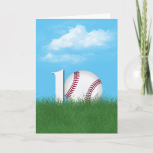 Tarjeta Cumpleaños 10 de béisbol en hierba verde