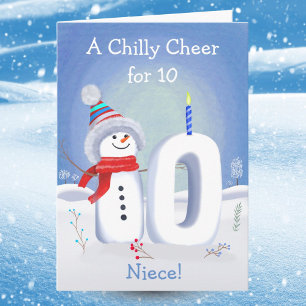 Tarjeta Cumpleaños 10 de sobrina Muñeco de nieve Nevado Di