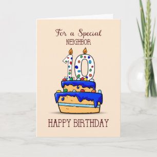 Tarjeta Cumpleaños 10 del vecino, 10 en pastel azul dulce