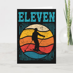 Tarjeta Cumpleaños 11 Retro Esquí Esquí Niños de 11 Años G