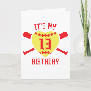 Tarjeta Cumpleaños 13 corazón softball Cumpleaños