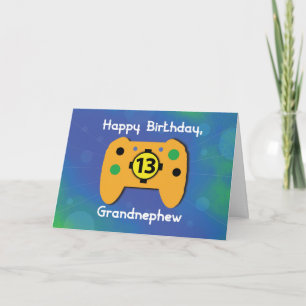 Tarjeta Cumpleaños 13 del sobrino nieto con control de jue