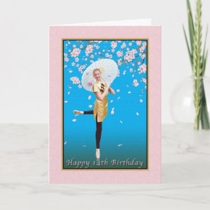 Tarjeta Cumpleaños 14, Ballerina, Flores de cerezo