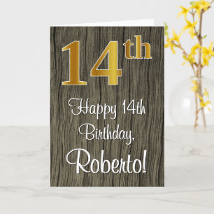 Tarjeta Cumpleaños 14: Elegante Faux Gold Look #, Faux Woo