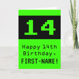 Tarjeta Cumpleaños 14: Estilo friki / geek "14" y nombre