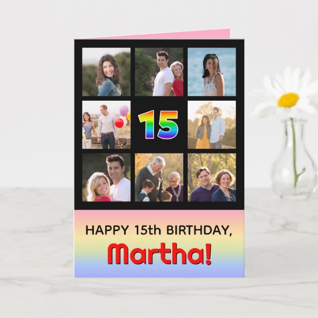 Tarjeta Cumpleaños 15: Arcoiris divertido #, fotos Persona (Planta pequeña)