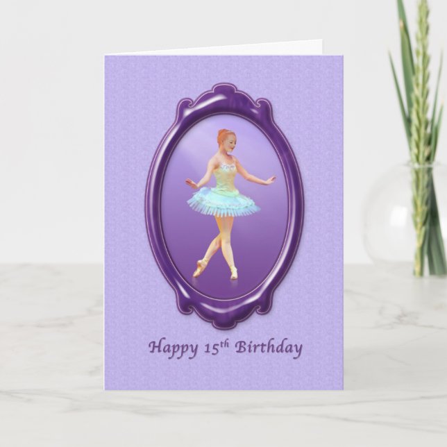 Tarjeta Cumpleaños 15, Ballerina en morado y lavanda (Anverso)