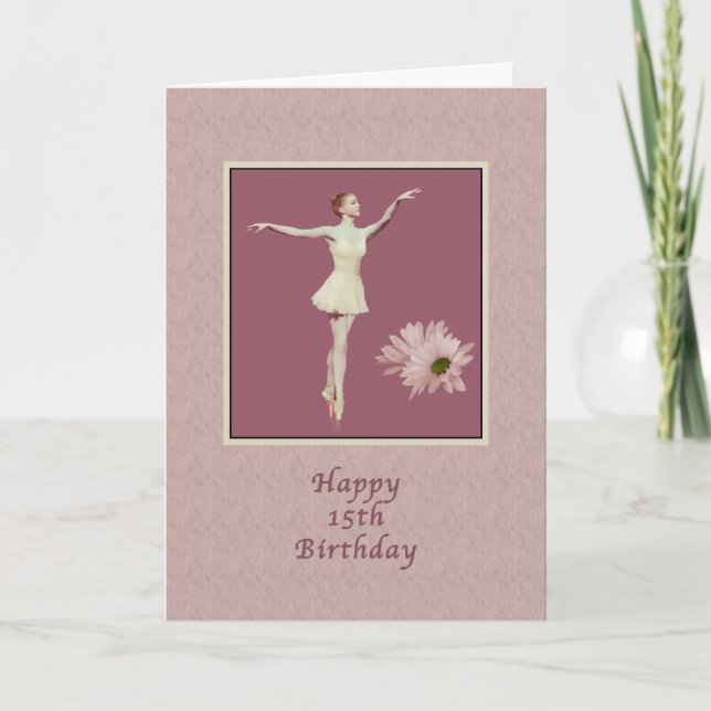 Tarjeta Cumpleaños 15, Ballerina en Pointe con Daisies (Anverso)