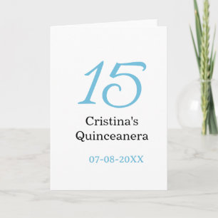 Tarjeta cumpleaños 15 de quinceañera azul negro letra negr