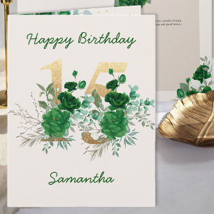 Tarjeta Cumpleaños 15 dorado Número 15 Floral Personalizad
