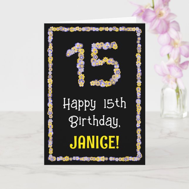 Tarjeta Cumpleaños 15: Flores Florales Número, Nombre Pers (Orquídea)