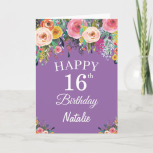 Tarjeta Cumpleaños 16 Aquarela Floral Flores Púrpura