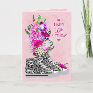 Tarjeta Cumpleaños 16, Chicas, maricas zapatillas negras/b