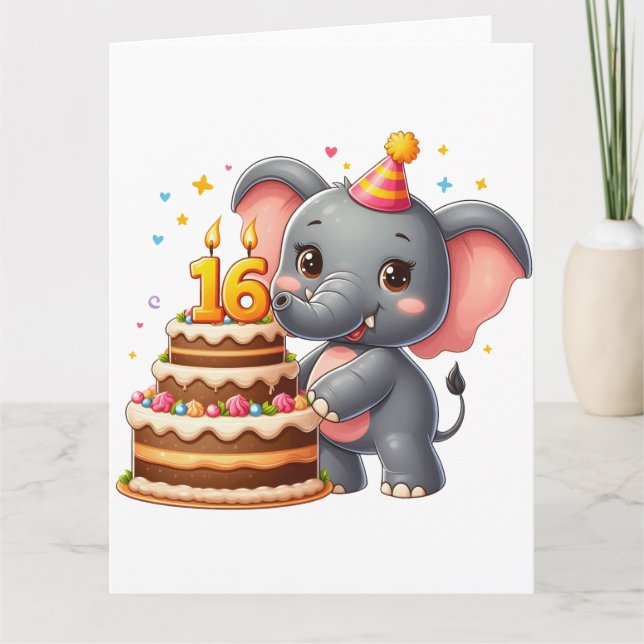 Tarjeta Cumpleaños 16 de elefante lindo (Anverso)