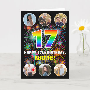 Tarjeta Cumpleaños 17: Arcoiris divertido #, nombre person