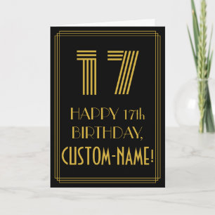 Tarjeta Cumpleaños 17: Look inspirado en Art Deco "17" y n