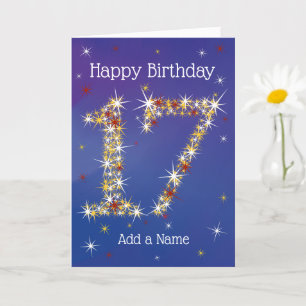 Tarjeta Cumpleaños 17 - Número 17 en las estrellas - Azul