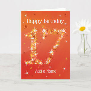 Tarjeta Cumpleaños 17 - Número 17 en las estrellas - Rojo