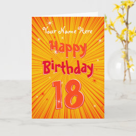 Tarjeta Cumpleaños 18 divertido resplandor naranja editabl