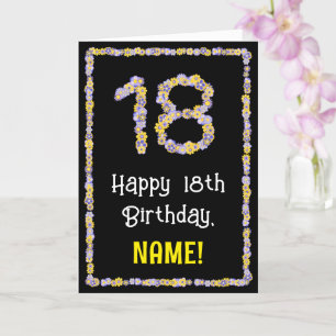 Tarjeta Cumpleaños 18: Flores Florales Número, Nombre Pers