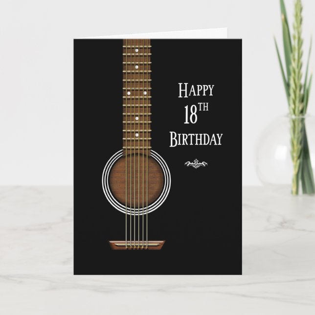 Tarjeta Cumpleaños 18, guitarra acústica negra (Anverso)
