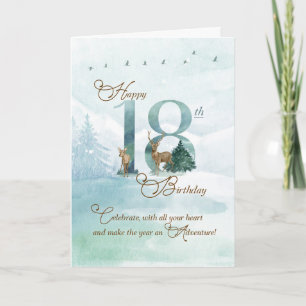 Tarjeta Cumpleaños 18 Pinos perennes y ciervos Naturaleza