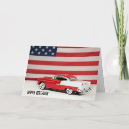 Tarjeta Cumpleaños 1955 Chevy Car and Flag