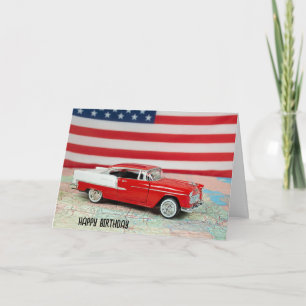 Tarjeta Cumpleaños 1955 Chevy Car en una hoja de ruta