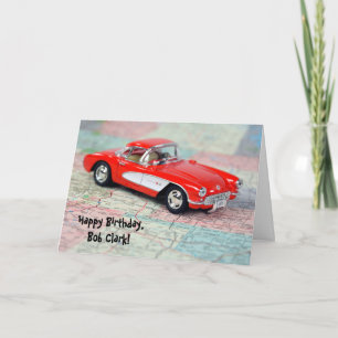 Tarjeta cumpleaños 1957 Corvette en el mapa