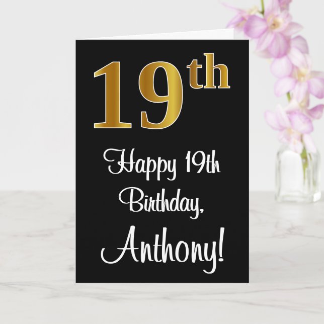 Tarjeta Cumpleaños 19 ~ Elegante aspecto de oro falso # (Orquídea)