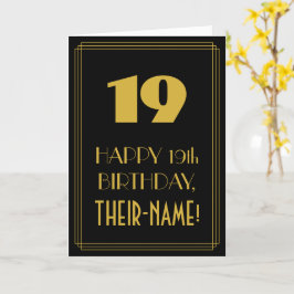 Tarjeta Cumpleaños 19 - Estilo Art Déco inspirado "19" y n