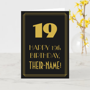 Tarjeta Cumpleaños 19 - Estilo Art Déco inspirado "19" y n