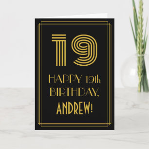 Tarjeta Cumpleaños 19: Look inspirado en Art Deco "19" y n