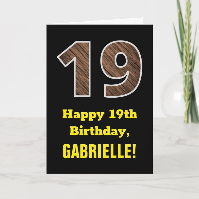 Tarjeta Cumpleaños 19: Nombre, Patrón de textura de madera (Anverso)