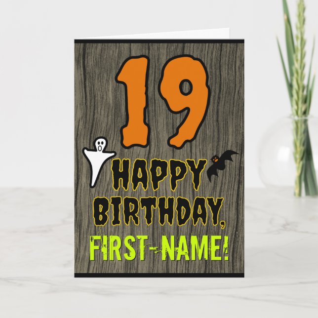 Tarjeta Cumpleaños 19: Tema de Halloween, nombre personali (Anverso)